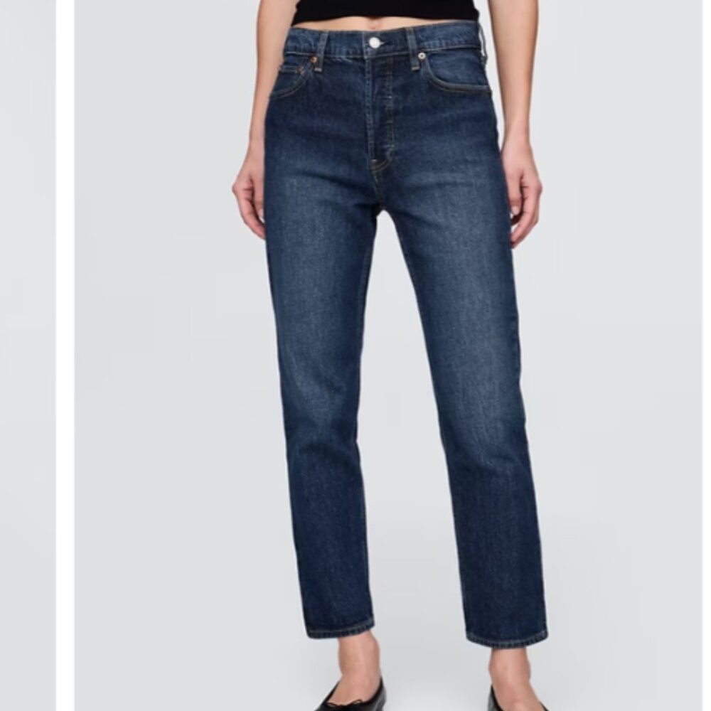 GAP Women's Cheeky High Rise Straight leg Jeans - Dark Blue